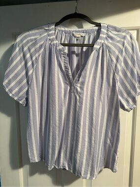 beachlunchlounge Light Blue and White Striped V-Neck Blouse